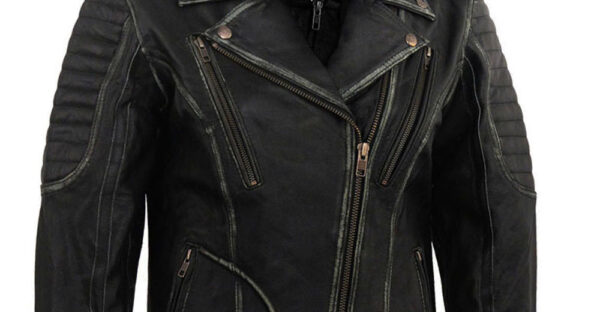 THE HUB LEATHER Rider Moto Rub Off Distressed Real Black Leather Hooded Jacket for Men - Image 4