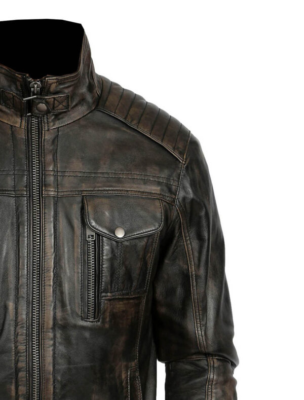 THE HUB LEATHER Bretchit Distressed Rub Off Black Real Leather Jacket for Men - Image 5