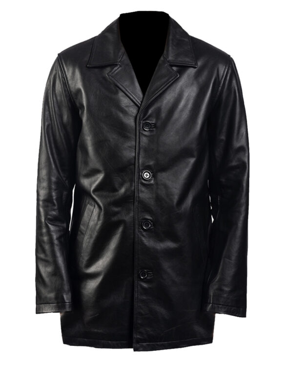 THE HUB LEATHER Superby Four Button Black Real Leather Blazar Coat for Men