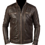THE HUB LEATHER Brown Rub Off Shaded Designer Brown Real Leather Jacket Men