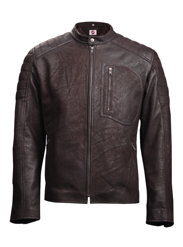 THE HUB LEATHER Titan Brown and Black Biker Motorcycle Snuff Real Leather Jacket Men