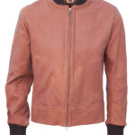 THE HUB LEATHER Troy Black and Tan Bomber Designer Genuine Leather Jacket Men Big and Tall