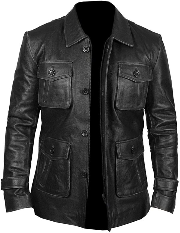 THE HUB LEATHER meninious Four Button Black Real Leather Blazar Coat for Men