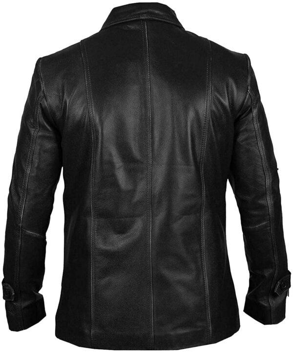THE HUB LEATHER meninious Four Button Black Real Leather Blazar Coat for Men - Image 2