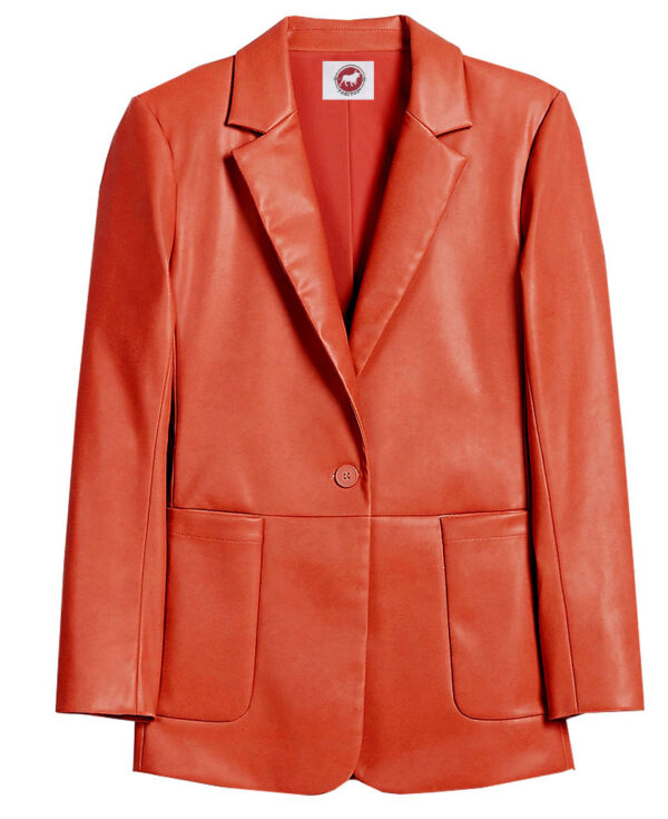 THE HUB LEATHER Slik One Button Blazer Coat Leather Lambskin Women Coat Red, Tan and Black Designer Collection Missy - Image 2