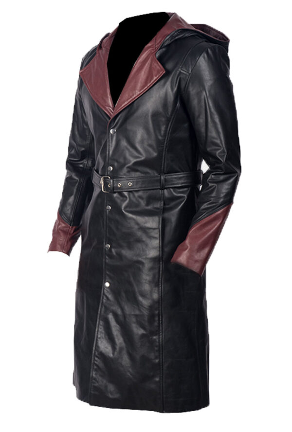 THE HUB LEATHER Full Length Long Trech Coat Hooded Real Leather Designer Men Blazer - Image 3
