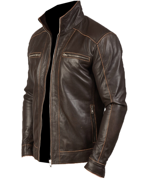 THE HUB LEATHER Brown Rub Off Shaded Designer Brown Real Leather Jacket Men - Image 3