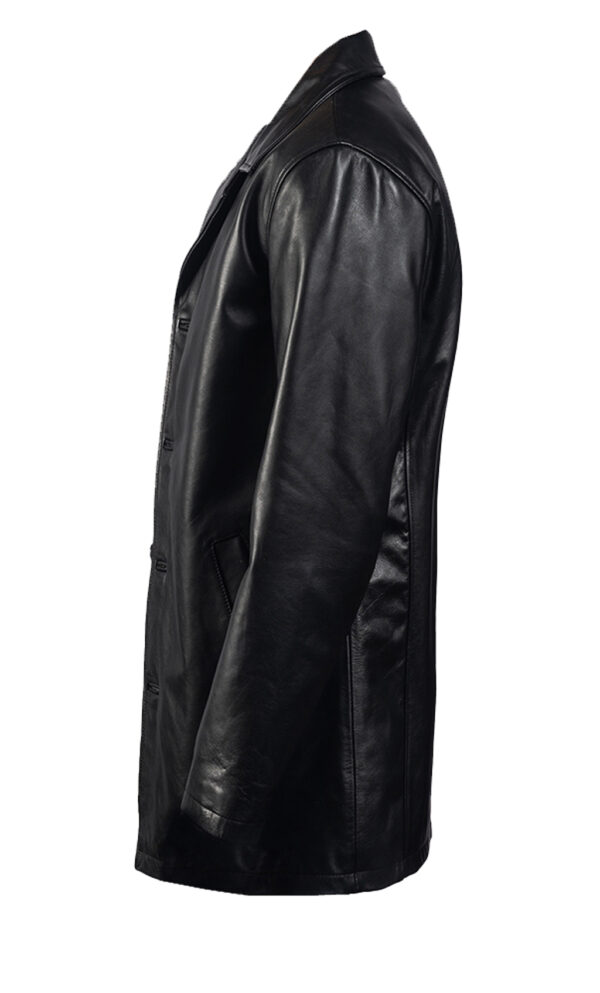 THE HUB LEATHER Superby Four Button Black Real Leather Blazar Coat for Men - Image 3
