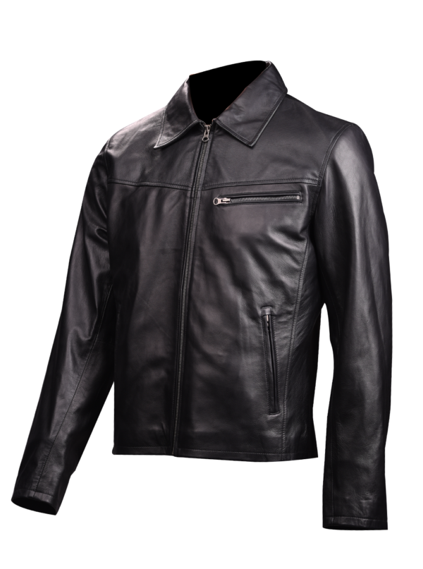 THE HUB LEATHER Noir Harrington Shirt Style Black Real Leather Jacket Men Regular Big & Tall - Image 5