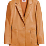 THE HUB LEATHER Slik One Button Blazer Coat Leather Lambskin Women Coat Red, Tan and Black Designer Collection Missy