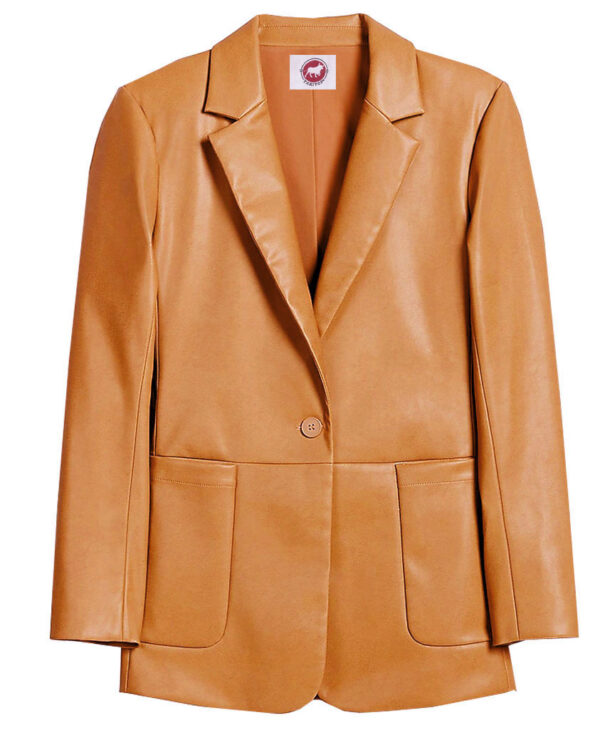 THE HUB LEATHER Slik One Button Blazer Coat Leather Lambskin Women Coat Red, Tan and Black Designer Collection Missy