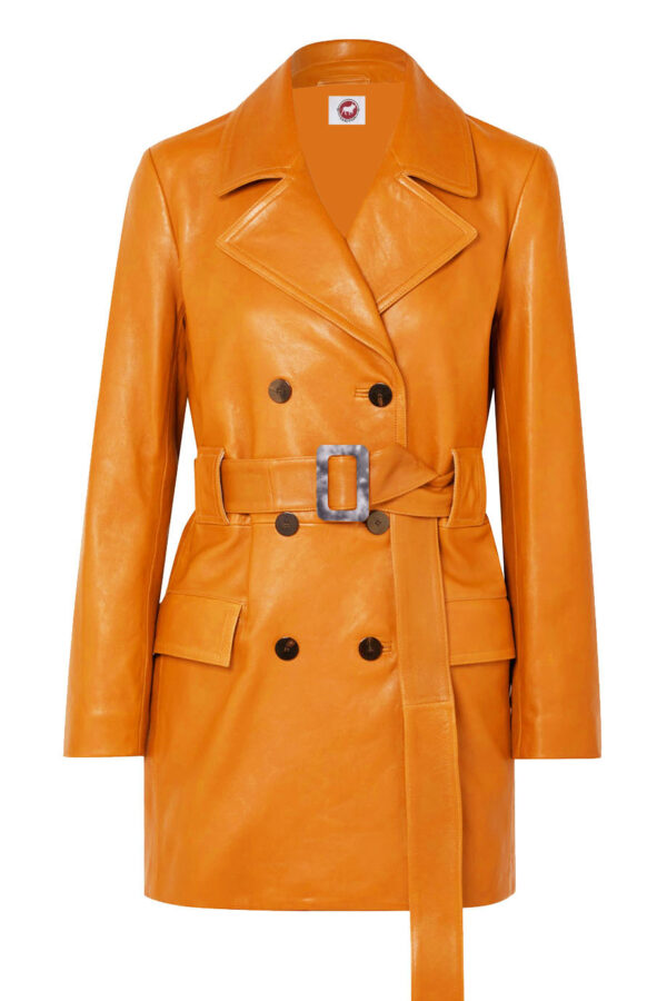 THE HUB LEATHER  Fantom Trench Coat Blazer Tan, Red and Black Double Breast Geninue Leather Jacket for Women - Image 3