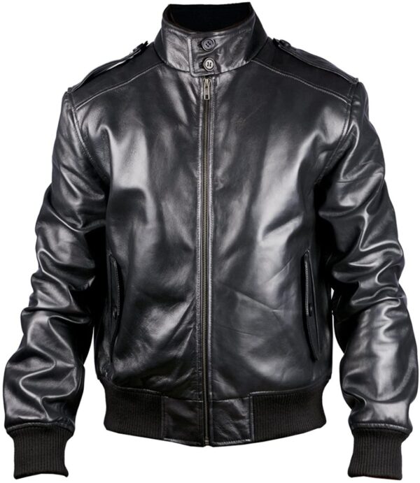 THE HUB LEATHER Magnificent Bomber Real Black Leather Jacket for Men