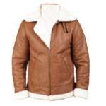 THE HUB LEATHER Leadera Fur Shearling Tan Real Leather Jacket for Men