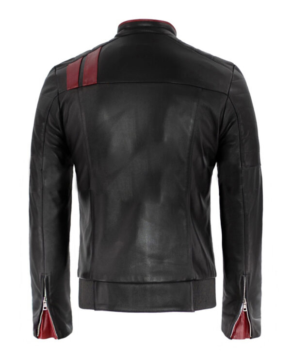 THE HUB LEATHER Hybrid Black Strips Red Designer Real Leather Jacket for Men - Image 2