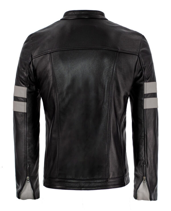 THE HUB LEATHER Legion Gray Strips Black Designer Real Leather Jacket for Men - Image 2
