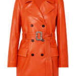 THE HUB LEATHER  Fantom Trench Coat Blazer Tan, Red and Black Double Breast Geninue Leather Jacket for Women