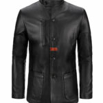 THE HUB LEATHER Revolution Evil Blazer Four Button Trench Coat for Men Black Real Leather