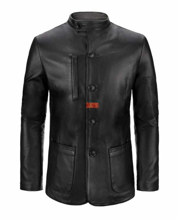 THE HUB LEATHER Revolution Evil Blazer Four Button Trench Coat for Men Black Real Leather