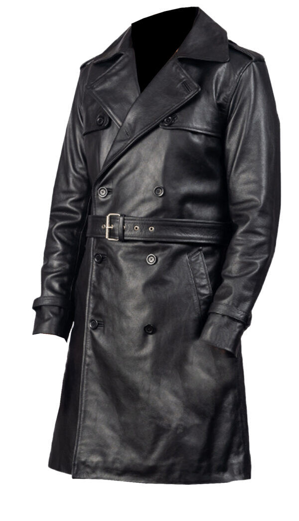 THE HUB LEATHER Jackalious Black Trench Coat Real Lambskin Leather for Men - Image 3